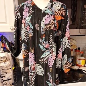 f Studio Works Button Long Sleeve Floral Plus Size Top 3X